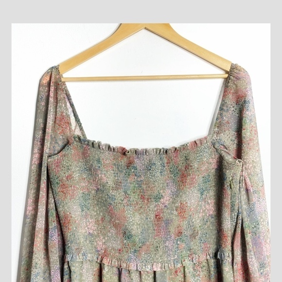 NWT Aritzia Wilfred Tempest Dress Plus Size Sage Multi Long Sleeve Shirred Top - Picture 6 of 16